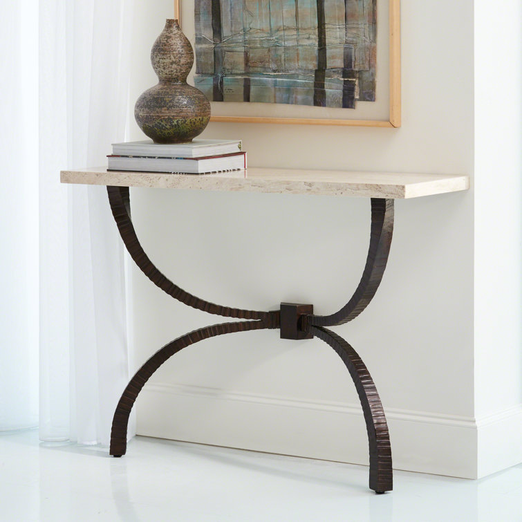 Global Views Teton Console Bronze w Travertine Top Perigold